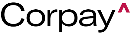 Graphic logo with the word "CorpPay" in black font, featuring a red triangle accent above the letter 'y'.