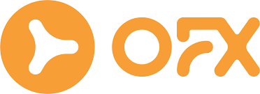 Orange logo of OFX consisting of an abstract symbol and stylized letters